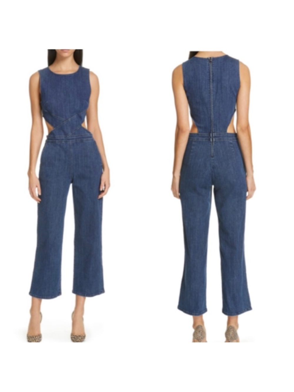 3X1 N.Y.C. Danny Cutout Medium Wash Denim Cropped Jumpsuit Size Small